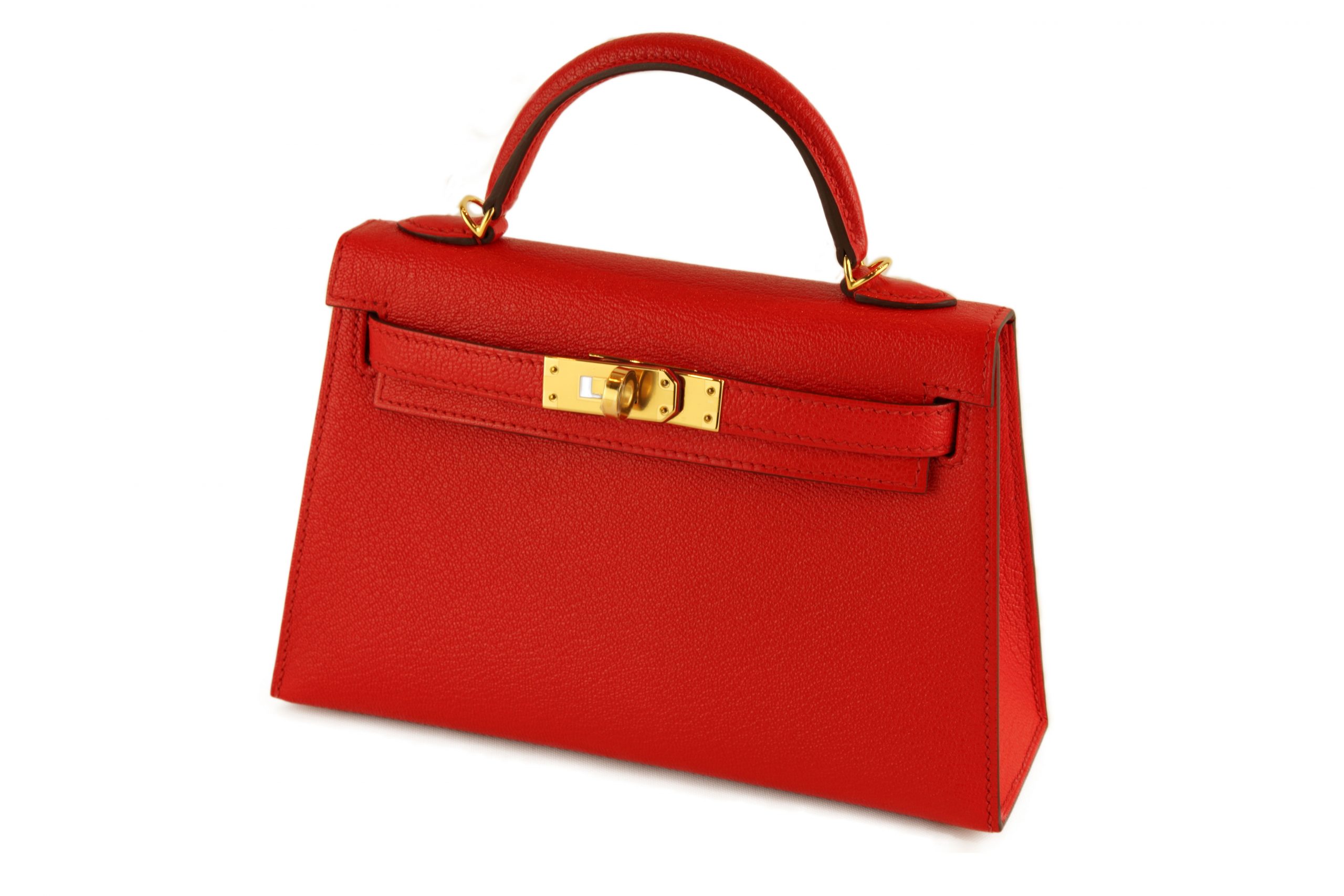 Hermès Kelly Sellier Mini II Chevre Mysore Rouge De Coeur GHW
