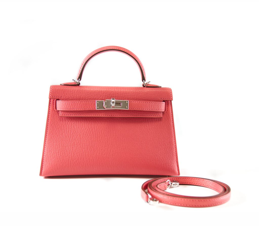 Hermès Kelly Sellier Mini II Chevre Mysore Rose Lipstick PHW - Handbag