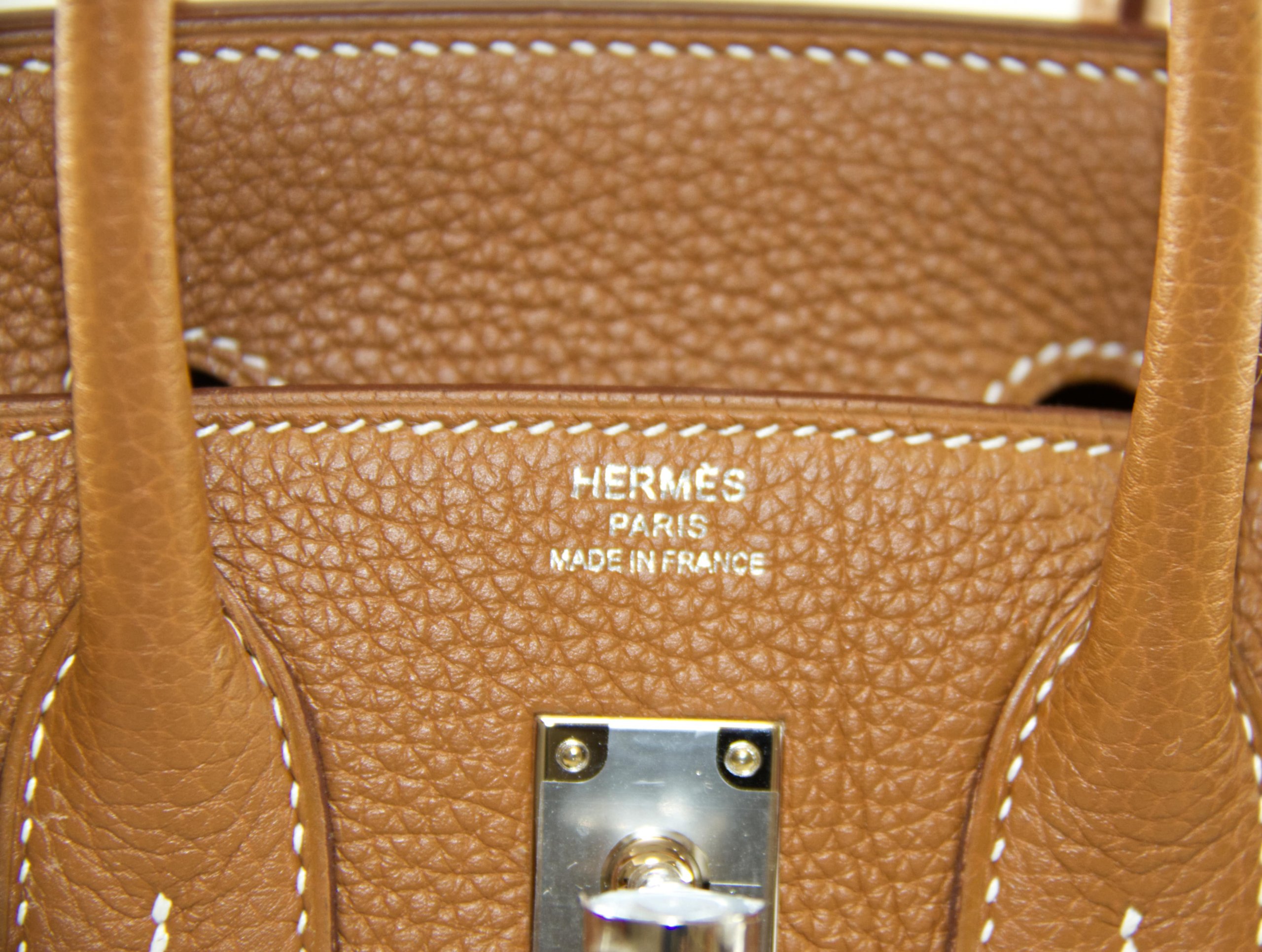 Hermes Gold Brown Togo PHW Birkin 25 Handbag