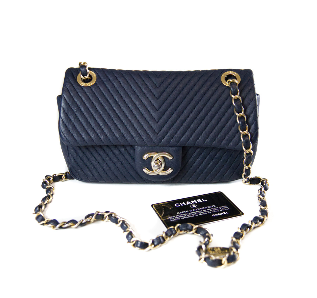 Chanel Mini Rectangular Chevron Flap Bag dunkelblau - Handbag Spa & Shop