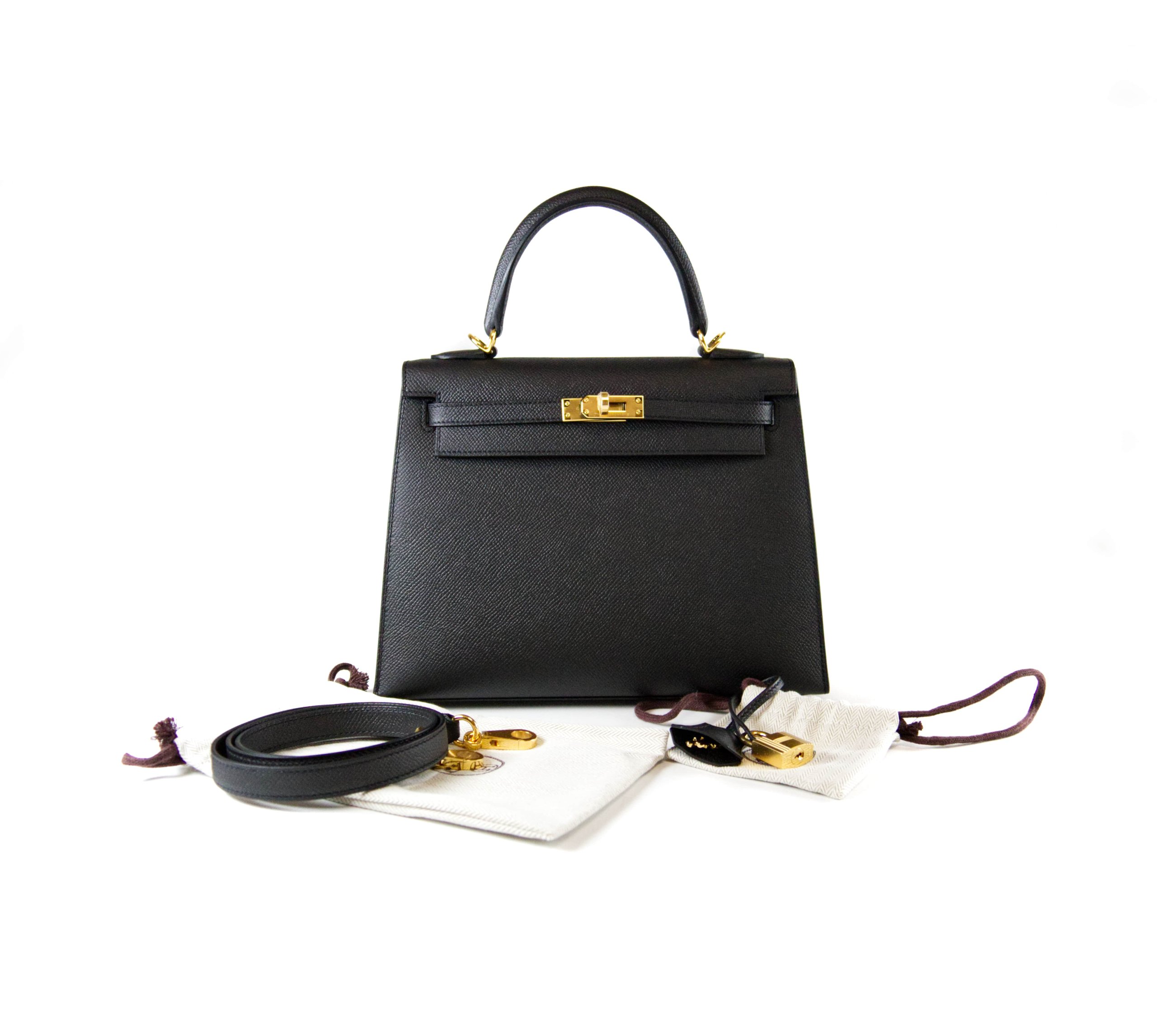 Hermès Black Sellier Kelly 25cm of Epsom Leather with Gold