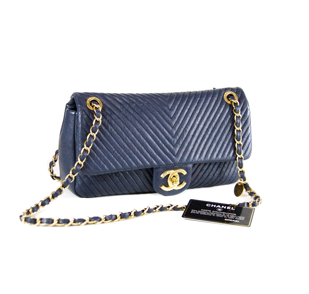 Chanel Herringbone Chevron Medium Flap Bag deep blue - Handbag Spa & Shop
