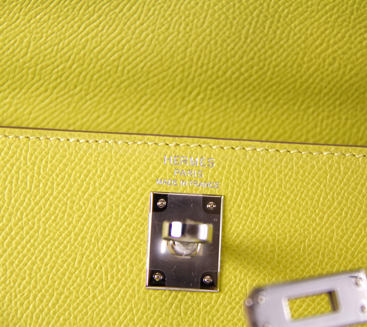 Hermès Kelly 25 Sellier epsom lime palladium hw detail
